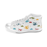 Colorful helicopter pattern Men's High Top Canvas Shoes White