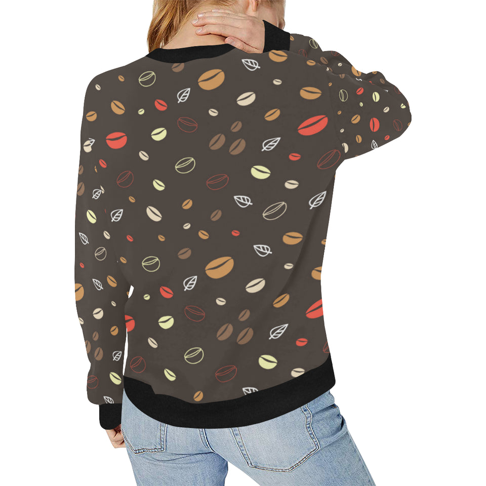 Coffee bean leave pattern Women's Crew Neck Sweatshirt