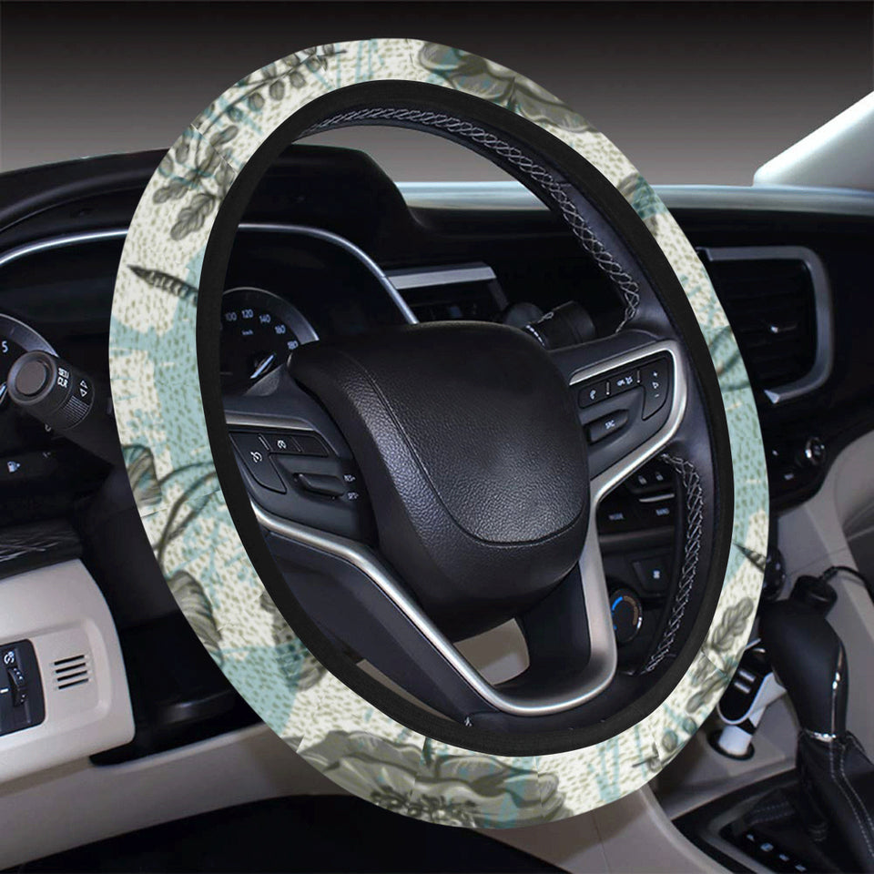 Dragonfly Butterfly Plants insect flower vintage s Car Steering Wheel Cover