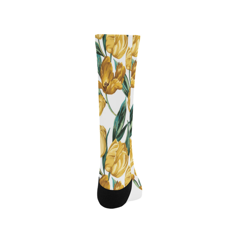 yellow tulips pattern Crew Socks