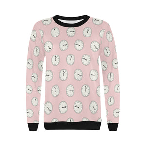 Clock pattern pink blackground Women's Crew Neck Sweatshirt