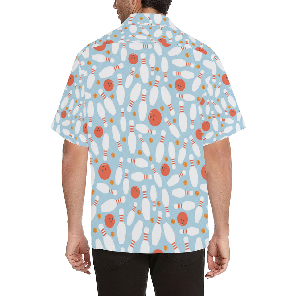 Bowling ball bowling pins blue blackground Men's All Over Print Hawaiian Shirt