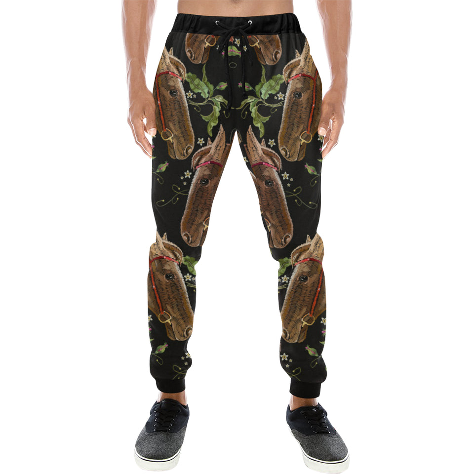 Horse head wild roses pattern Unisex Casual Sweatpants