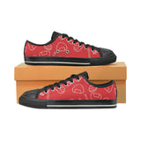 sushi pattern red background Women's Low Top Canvas Shoes Black