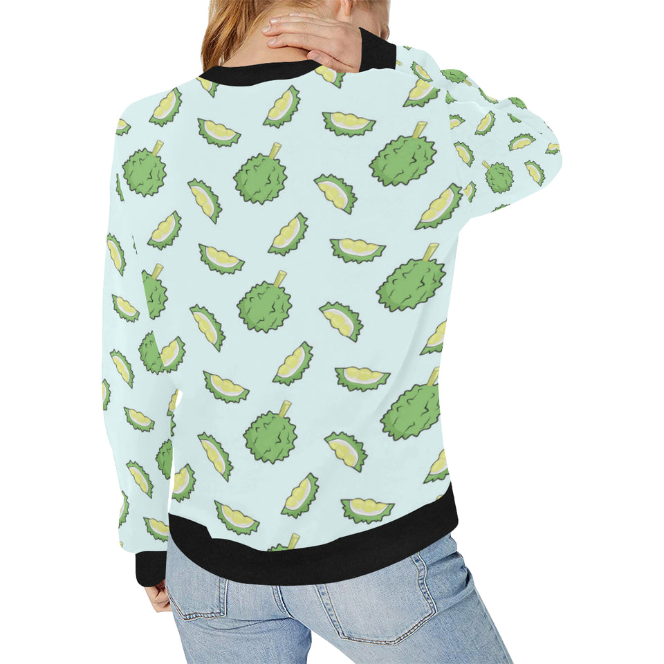 Durian pattern blue background Women's Crew Neck Sweatshirt