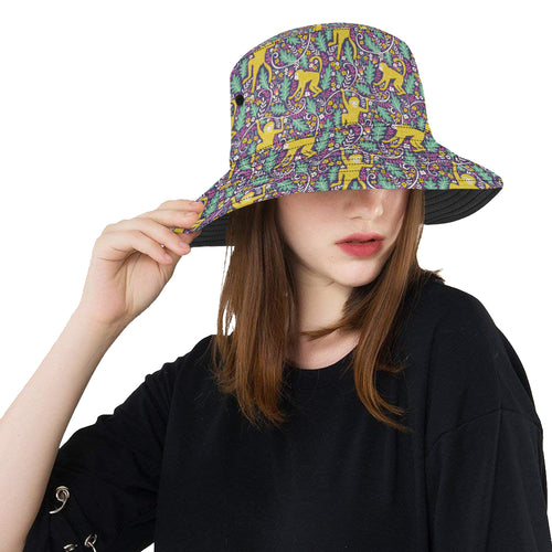 Cute yellow monkey leaves pattern Unisex Bucket Hat