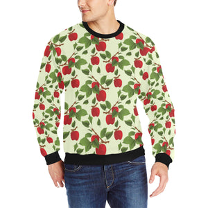 Red apples leaves pattern Men's Crew Neck Sweatshirt