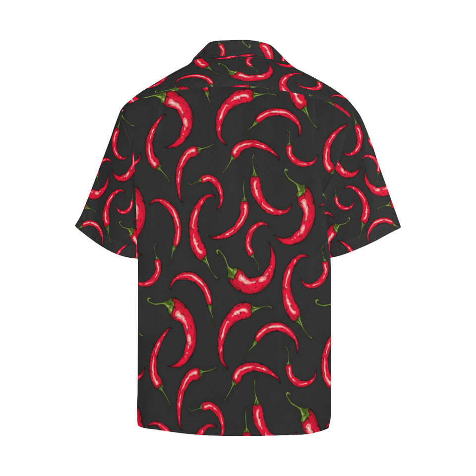 Chili peppers pattern black background Men's All Over Print Hawaiian Shirt