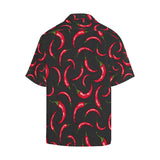 Chili peppers pattern black background Men's All Over Print Hawaiian Shirt