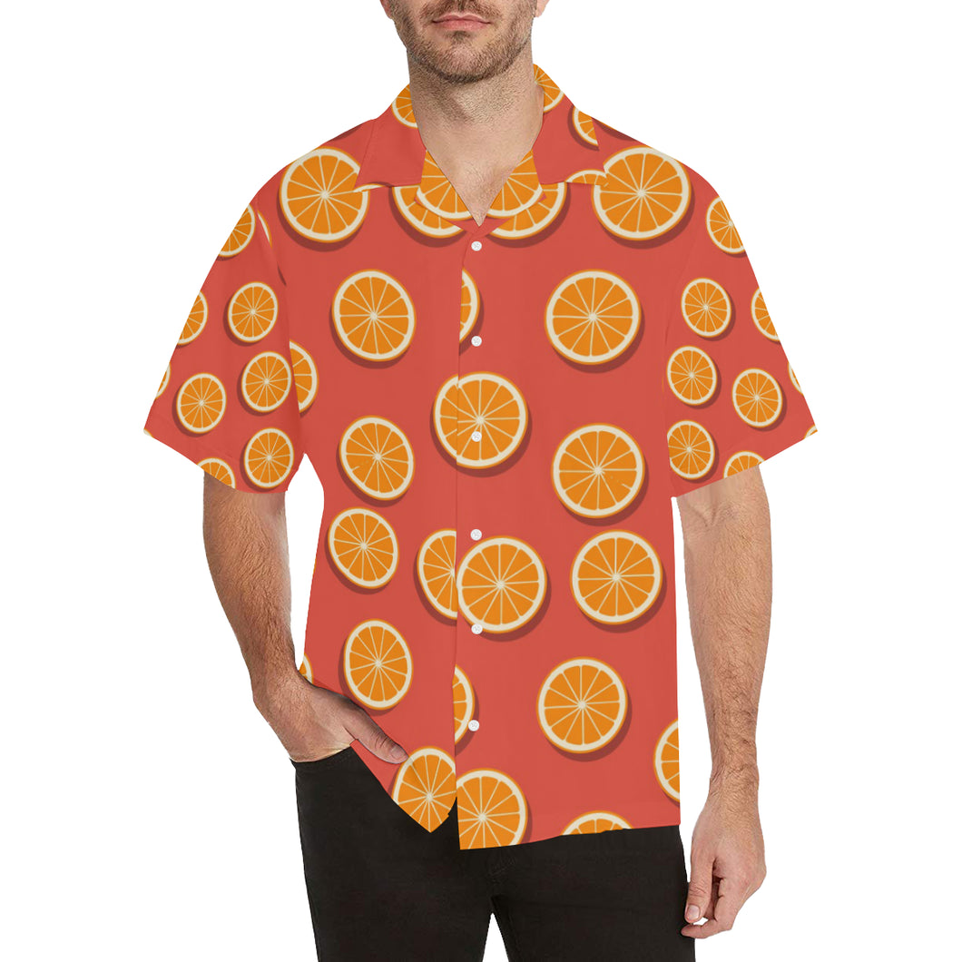 Oranges pattern red background Men's All Over Print Hawaiian Shirt
