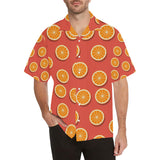 Oranges pattern red background Men's All Over Print Hawaiian Shirt