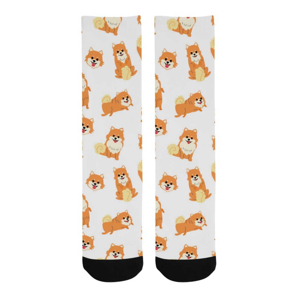 Brown pomeranian pattern Crew Socks