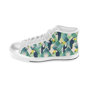 Toucan tropical leaves design pattern Women's High Top Canvas Shoes White