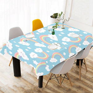 Cute rainbow clound star pattern blue background Tablecloth