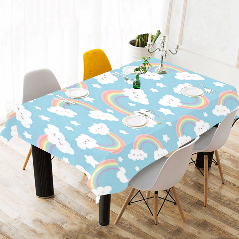Cute rainbow clound star pattern blue background Tablecloth
