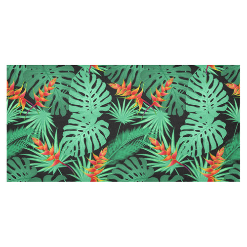 heliconia flower palm monstera leaves black backgr Tablecloth