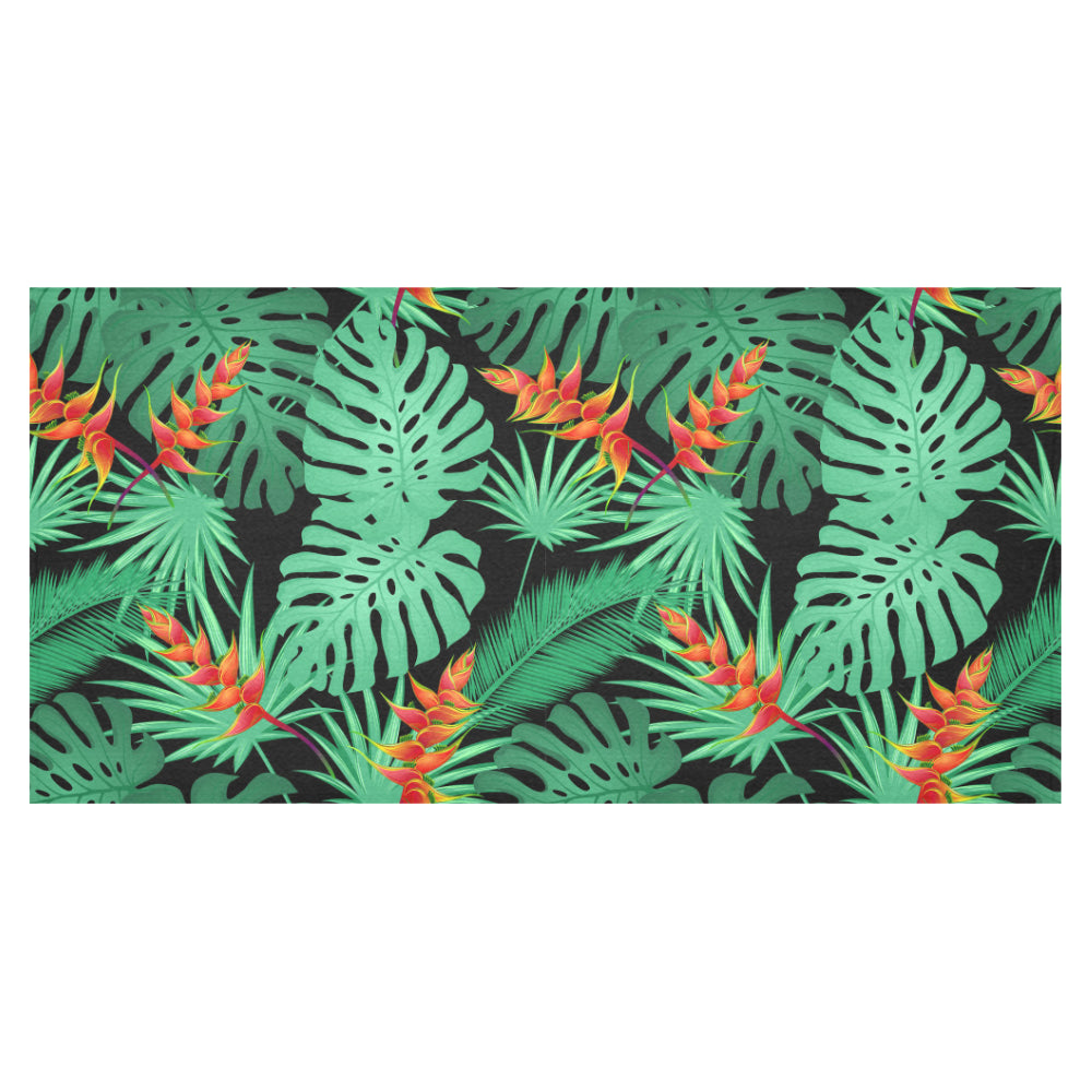 heliconia flower palm monstera leaves black backgr Tablecloth