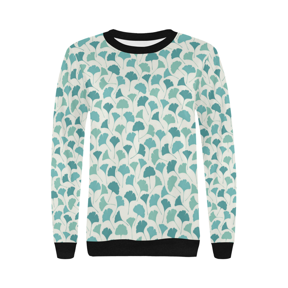 Green ginkgo leaves pattern Women's Crew Neck Sweatshirt