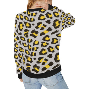 Gray Leopard print pattern Women's Crew Neck Sweatshirt