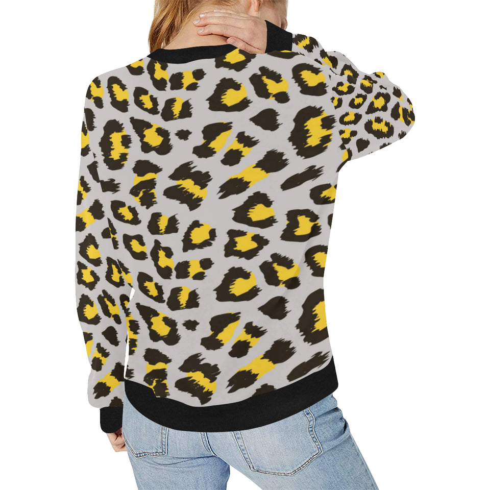 Gray Leopard print pattern Women's Crew Neck Sweatshirt