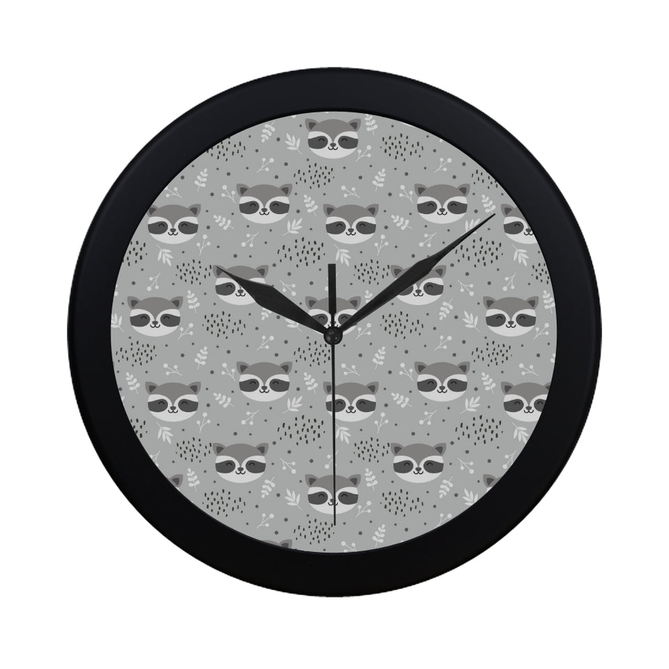 Cute raccoons leaves dot Elegant Black Wall Clock