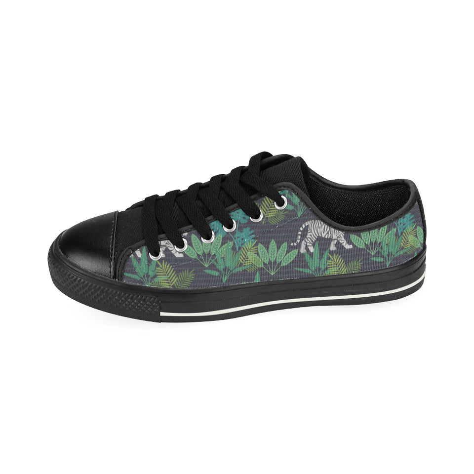white bengal tigers tropical plant Men's Low Top Canvas Shoes Black