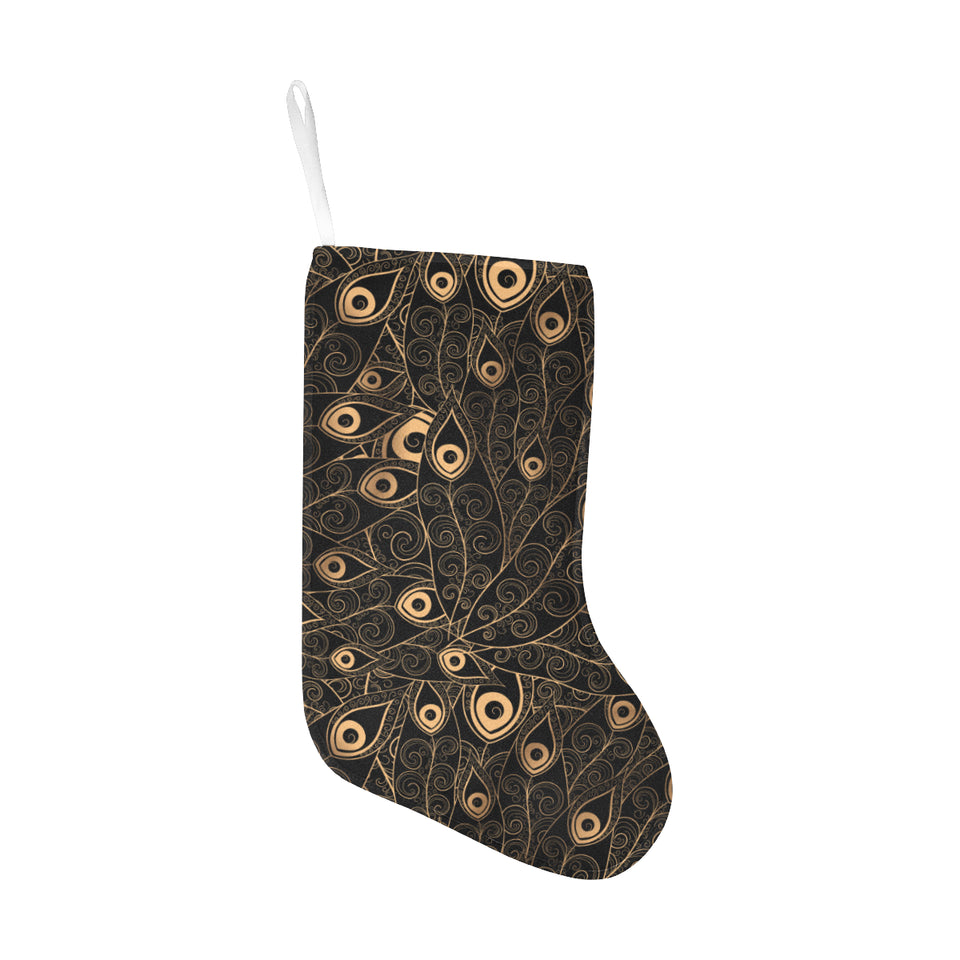 Gold peacock feather pattern Christmas Stocking