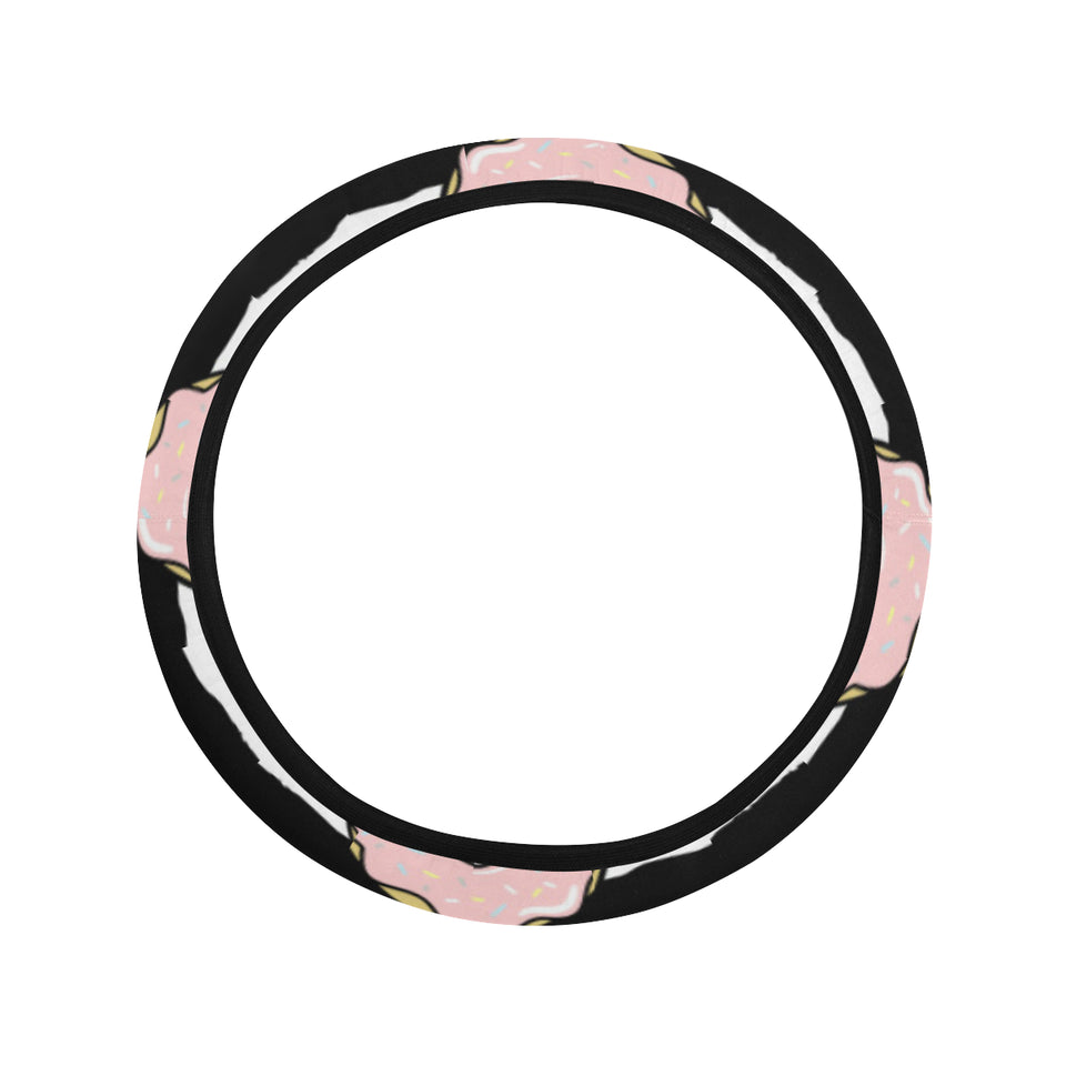 Donuts pink icing striped pattern Car Steering Wheel Cover