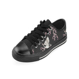 Japanese crane pink sakura pattern Men's Low Top Canvas Shoes Black