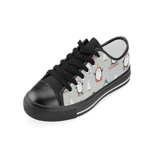 Cute Penguin christmas pattern Kids' Boys' Girls' Low Top Canvas Shoes Black