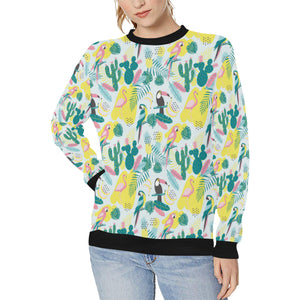 Cute parrot toucan flamingo cactus exotic leaves p Women's Crew Neck Sweatshirt