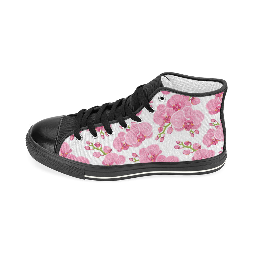 pink purple orchid pattern background Women's High Top Canvas Shoes Black