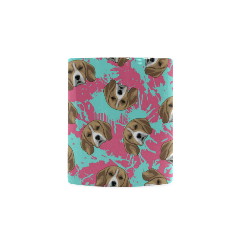Beagle muzzles turquoise paint splashes pink patte Classical White Mug (Fulfilled In US)