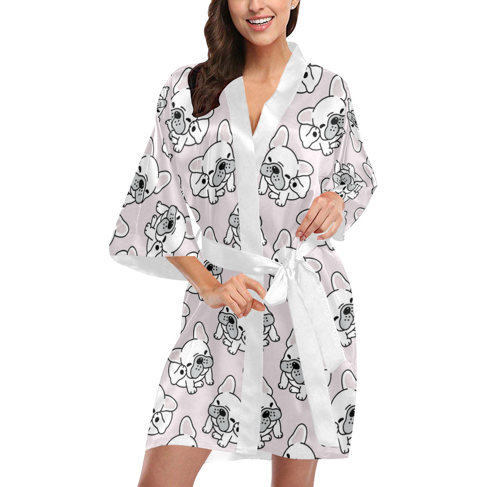 Cute french bulldog pattern Women's Short Kimono Robe