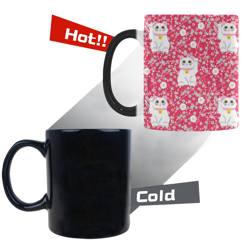 Maneki neko cat sakura pink background Morphing Mug Heat Changing Mug