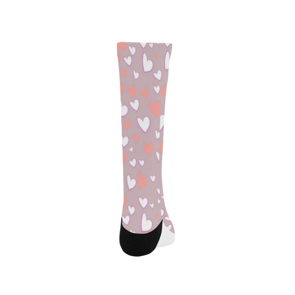 coral white heart pattern Crew Socks