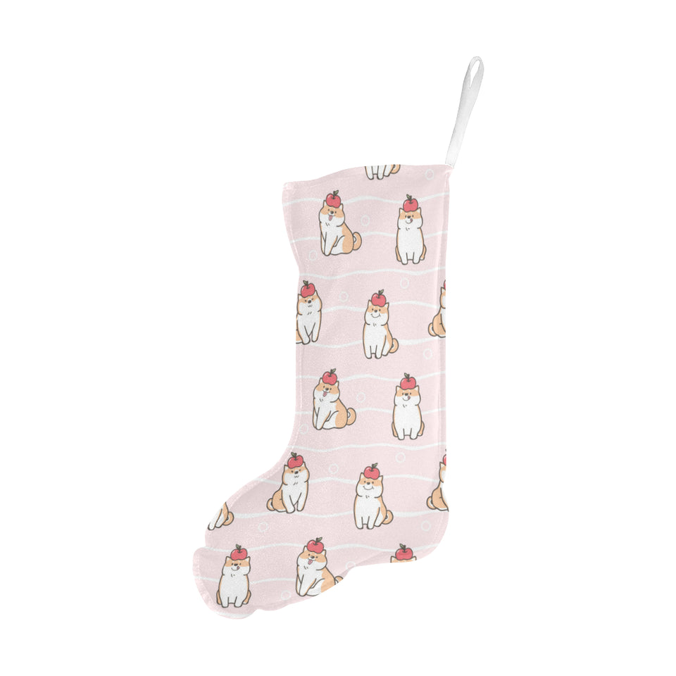 Cute Shiba Inu Dog Apple pattern Christmas Stocking