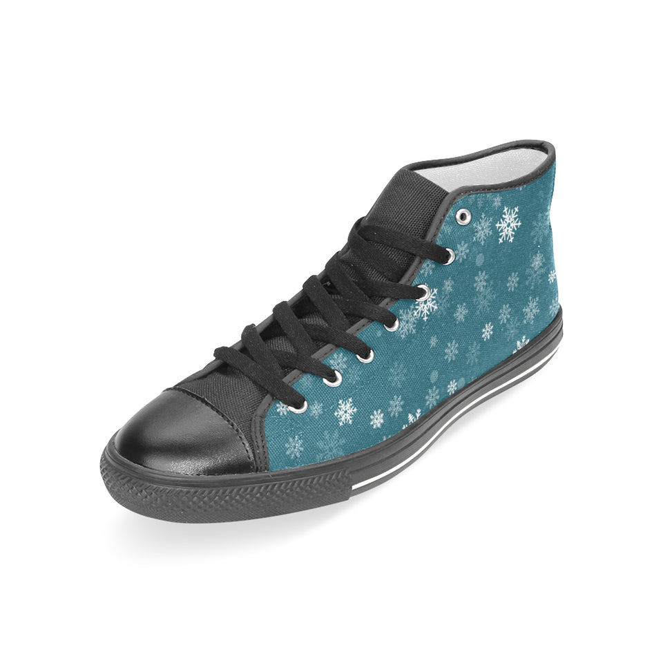 Snowflake pattern dark background Women's High Top Canvas Shoes Black