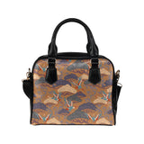 Bonsai bamboo stork japanese pattern brown theme Shoulder Handbag