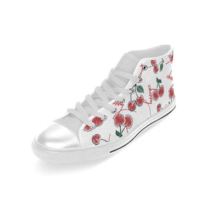 Hand drawn cherry pattern Men's High Top Canvas Shoes White