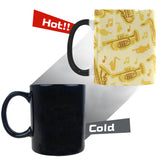 Saxophone cornet pattern yellow background Morphing Mug Heat Changing Mug