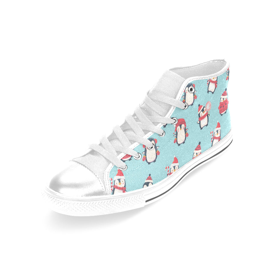 Cute penguin christmas  design pattern Women's High Top Canvas Shoes White