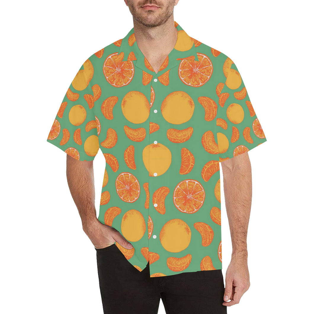 orange fruit pattern green background Men's All Over Print Hawaiian Shirt