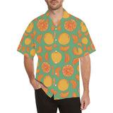 orange fruit pattern green background Men's All Over Print Hawaiian Shirt