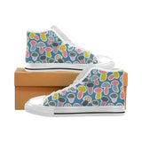 Colorful mushroom design pattern Men's High Top Canvas Shoes White