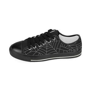 Spider web pattern Black background white cobweb Kids' Boys' Girls' Low Top Canvas Shoes Black