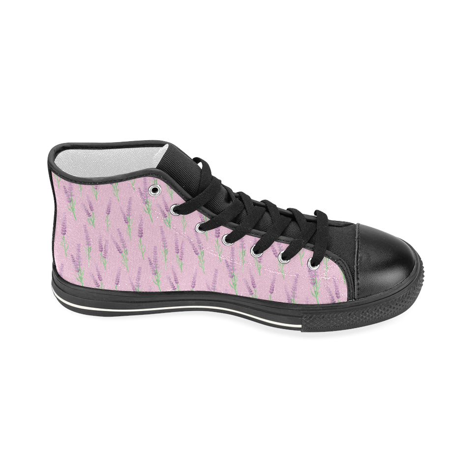 Lavender pattern pink background Women's High Top Canvas Shoes Black