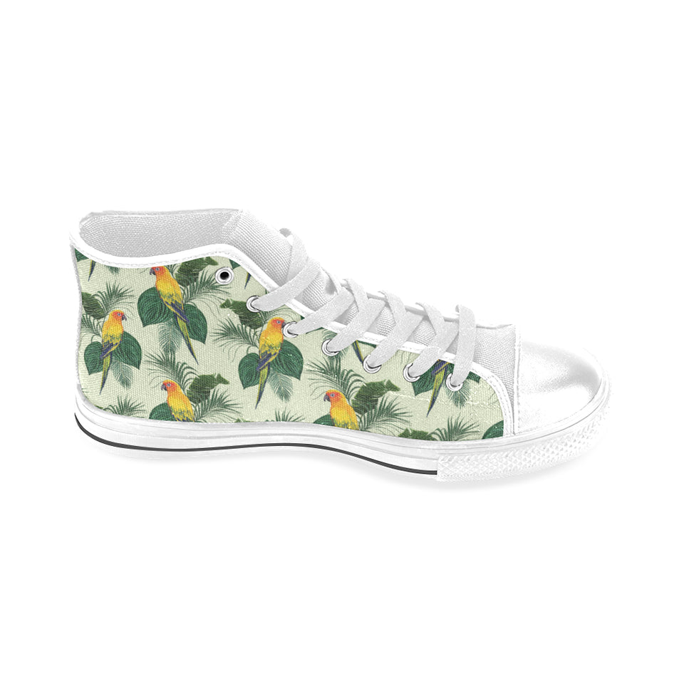 Beautiful parrot palm leaves pattern Men's High Top Canvas Shoes White