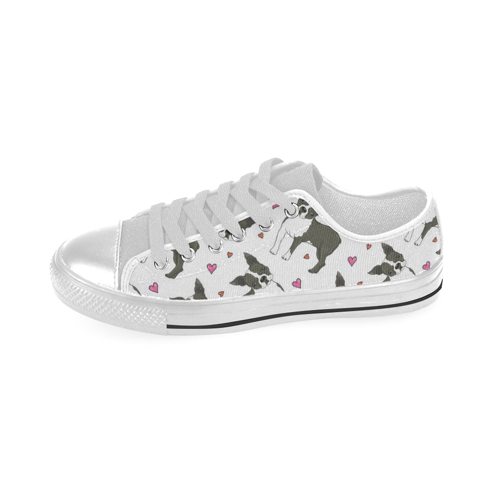 Boston terrier dog hearts vector pattern Men's Low Top Shoes White