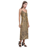 cacao beans tribal polynesian pattern background V-Neck Open Fork Long Dress